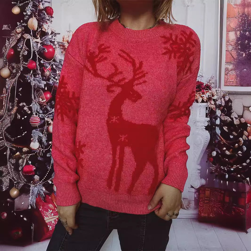 Damen Weihnachts-Pullover mit festlichem Rentiermotiv und angenehmem Schnitt Drune
