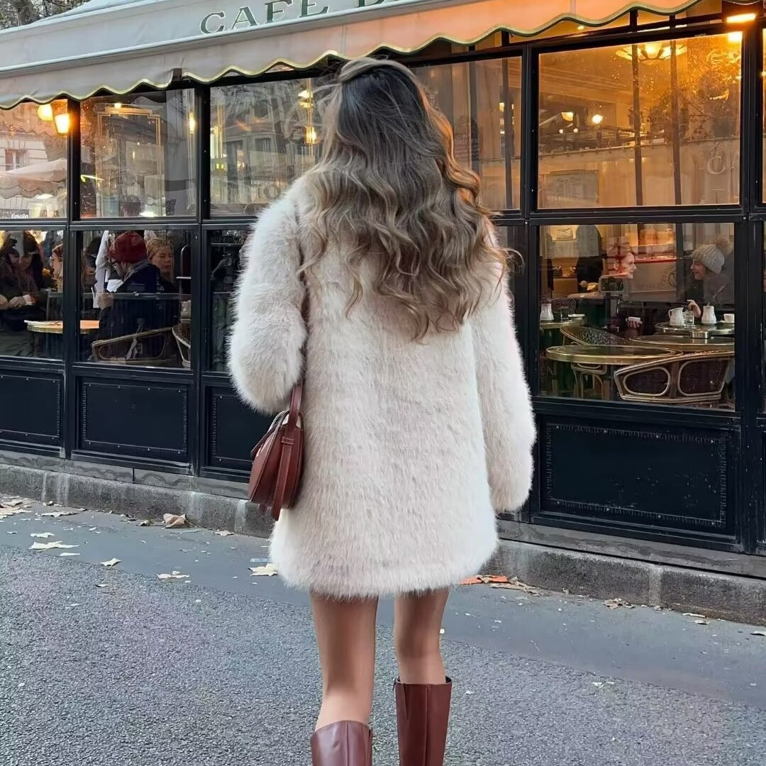 Damen Kunstfelljacke im klassischen Stil mit luxuriösem Kragen und praktischen Taschen Drune