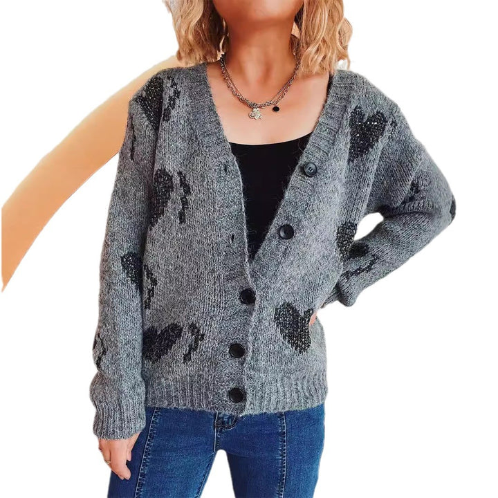 Damen kuschelige Strickjacke mit Herzdesign Drune