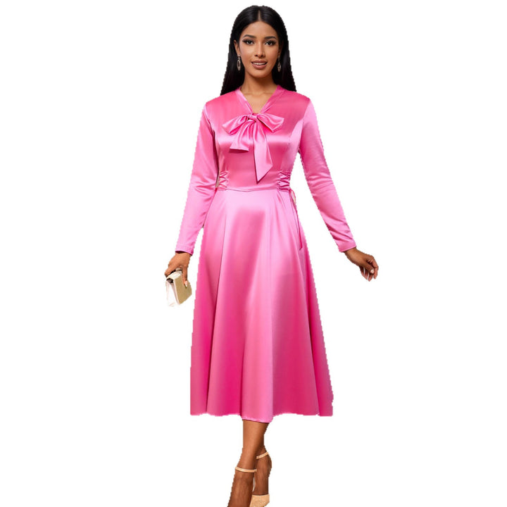 Damen Elegantes Midikleid mit Raffinierter Schleifenbindung Drune