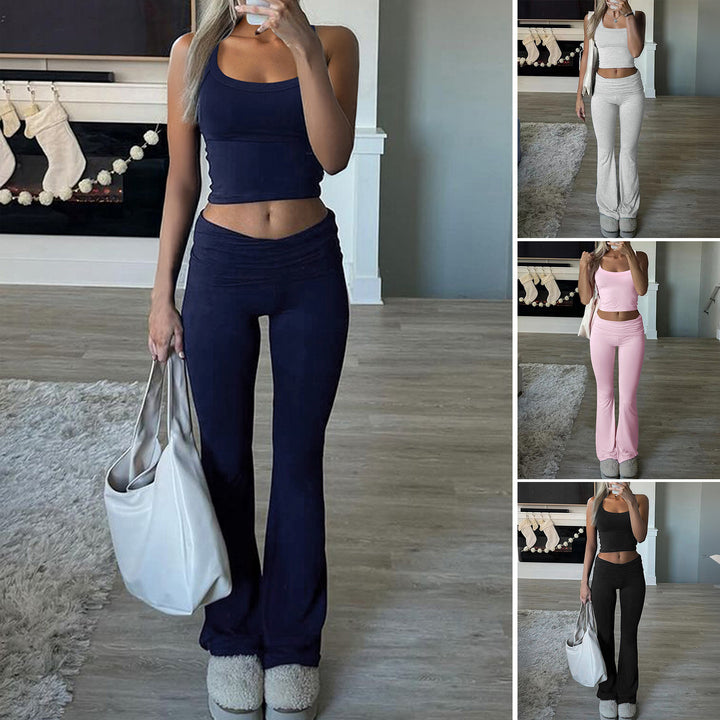 Damen Cropped-Top und Flared-Hosen Set Drune