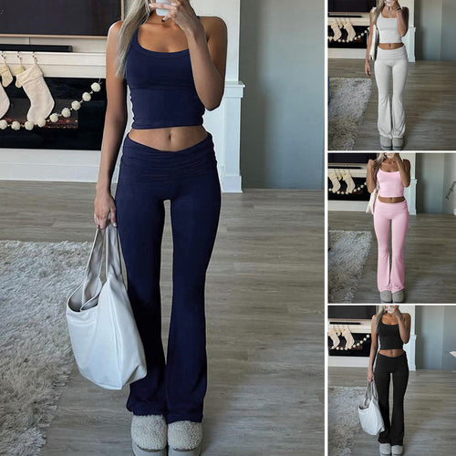 Damen Cropped-Top und Flared-Hosen Set Drune