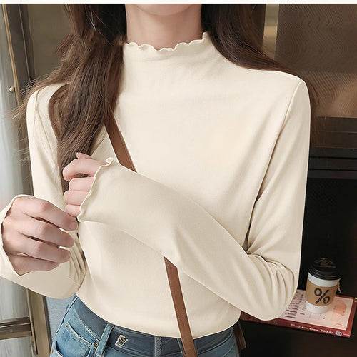 Damen elegantes Langarmshirt mit Rüschendetails Drune