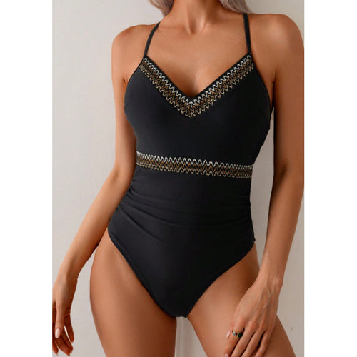 Damen Eleganter Badeanzug mit verziertem Ausschnitt Drune