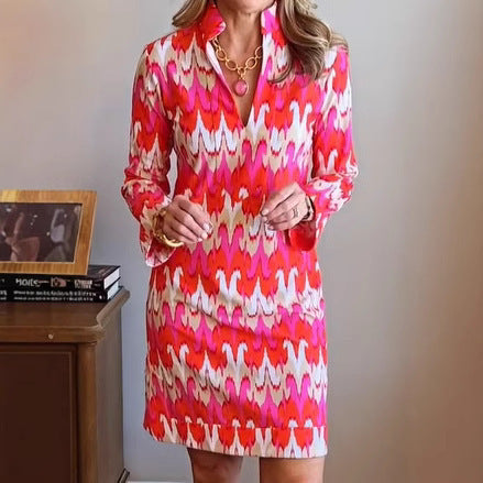 Damen Hemdblusenkleid mit modernem Muster und eleganter Taillierung Drune
