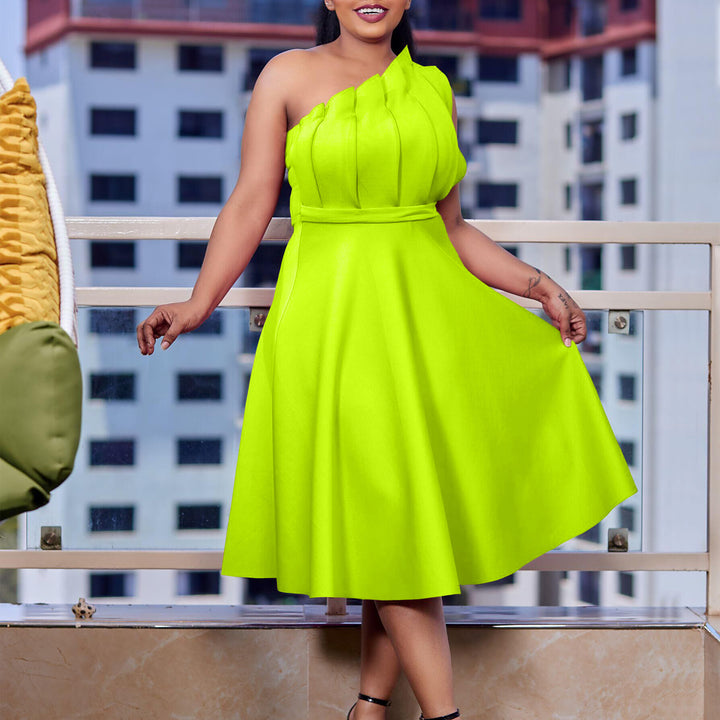 Damen A-linien Kleid mit voluminösen Rüschen und elegantem Taillengürtel Drune
