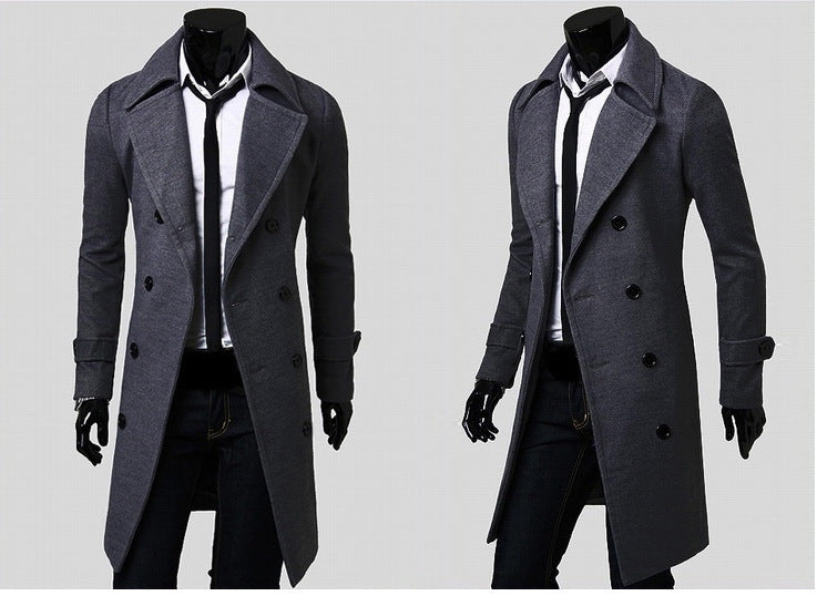 Herren nan taillierter zweireihiger Trenchcoat aus Wollmix mit klassischem Revers und Rückenschlitz Drune