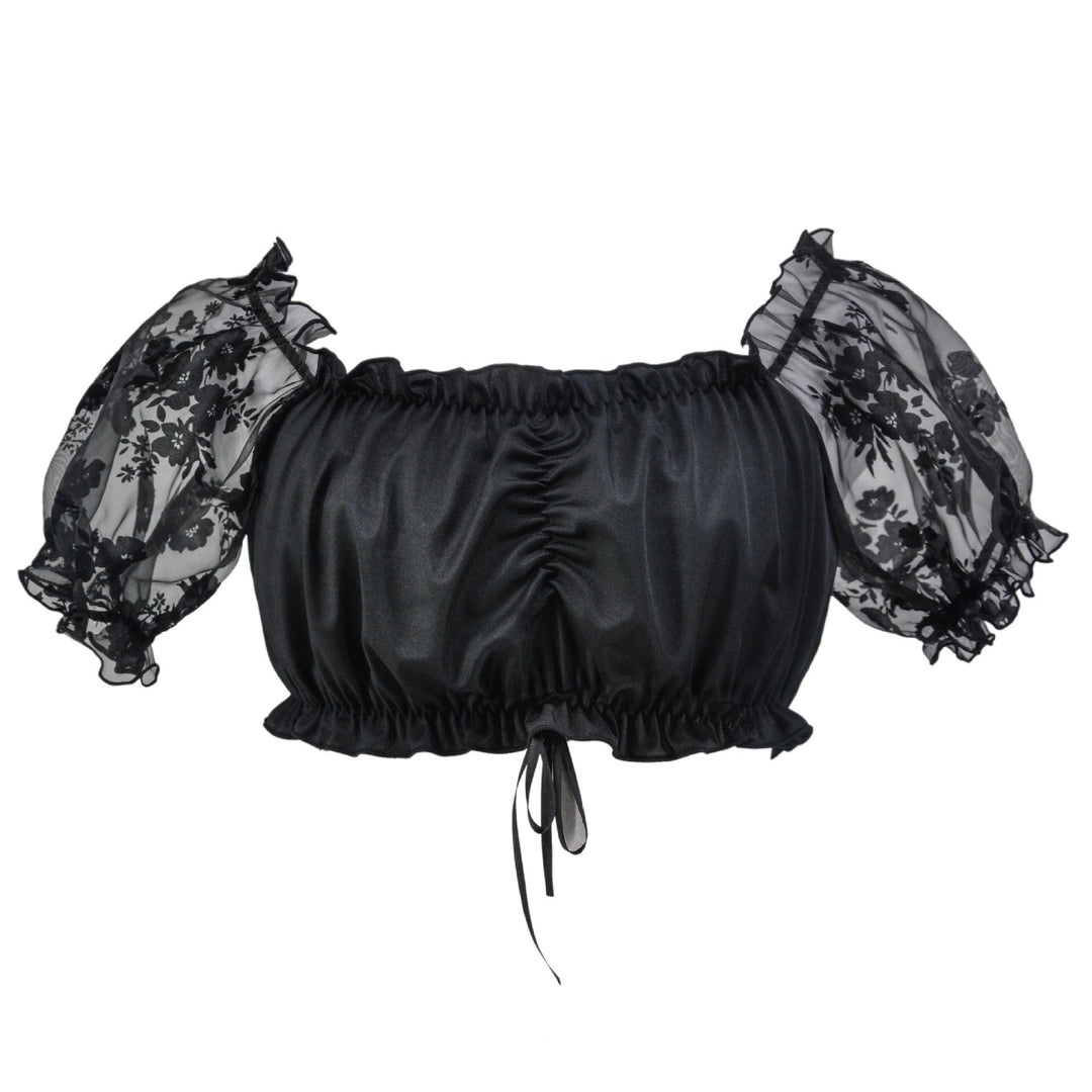 Damen nan bauchfreies Carmen Top mit geraffter Front und transparenten Puffärmeln Drune