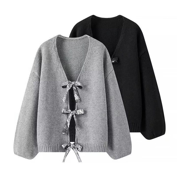 Damen Modischer Strickcardigan mit glamourösen Schleifen Drune