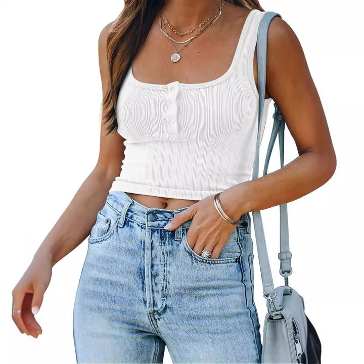 Damen figurbetontes Tanktop mit Knopfdetails und Rippenstruktur Drune