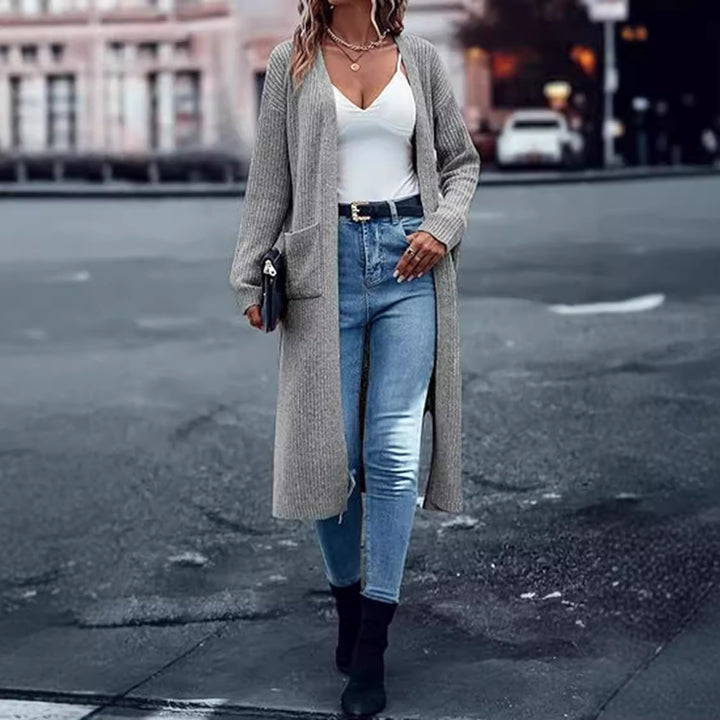 Damen Strickmantel mit offenen Vorderteilen und praktischen Taschen Drune