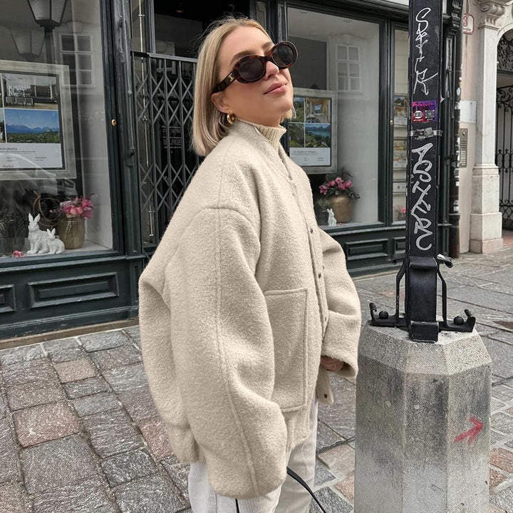 Damen Modische Oversized-Bomberjacke aus kuscheligem Material Drune