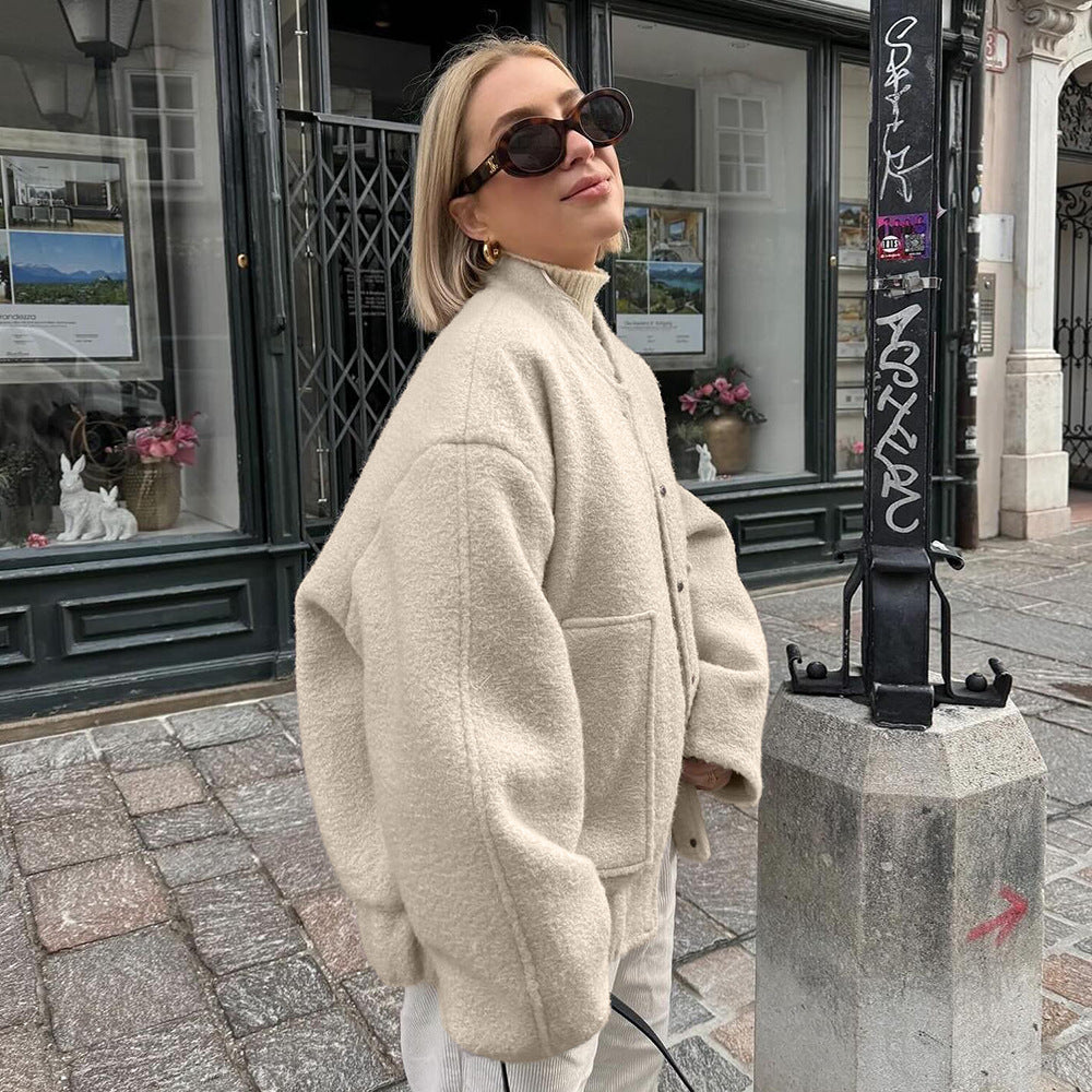 Damen Oversized Fleecejacke mit Knopfverschluss Drune