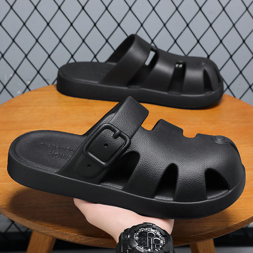 Damen nan geschlossene Sandalen-Pantolette mit ergonomischem Fußbett, verstellbarer Schnalle und rutschfester EVA-Laufsohle Drune
