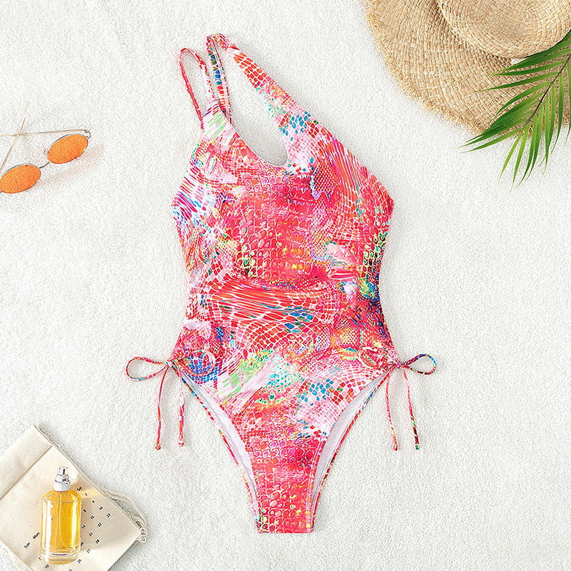 Damen Einseitiger Cut-Out Badeanzug mit verstellbaren Schnürdetails Drune