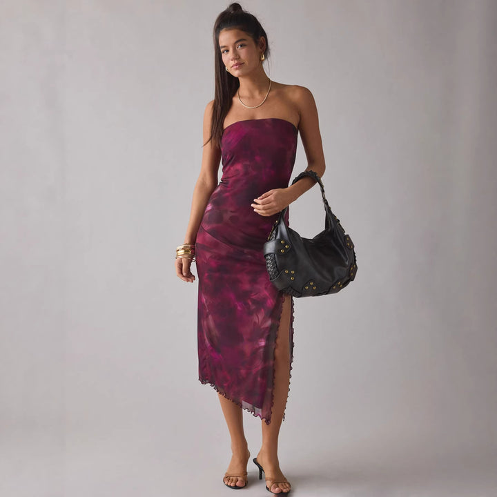 Damen Elegantes Bandeau-Kleid mit floralem Design und asymmetrischem Schnitt Drune