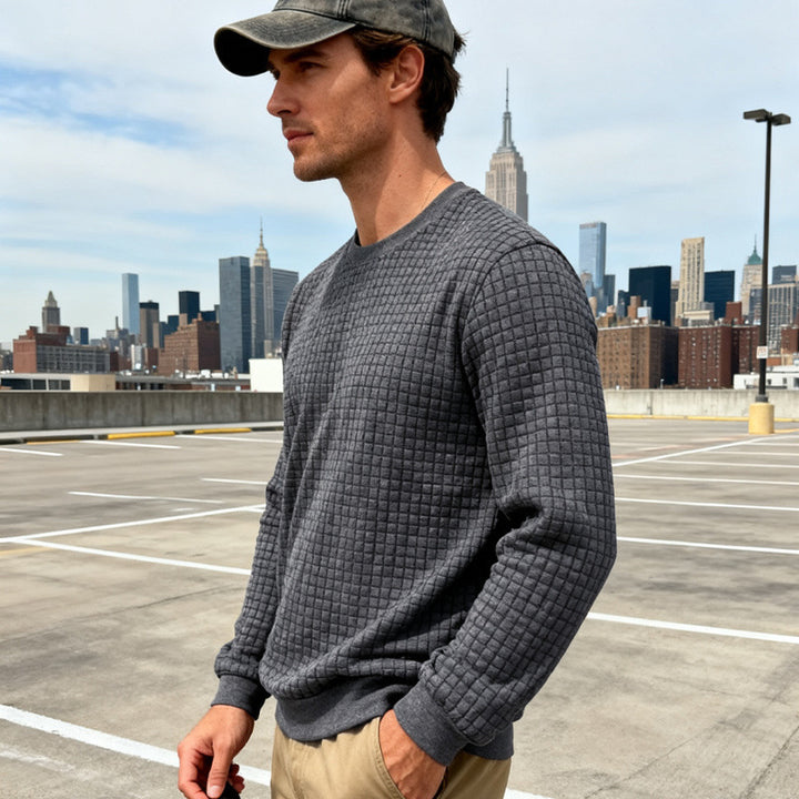 Herren nan strukturiertes Quadrat-Stepppullover mit Rundhals und elastischen Bündchen Drune