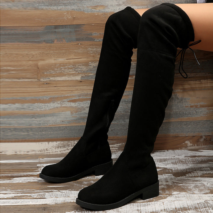 Damen Overknee-Stiefel aus weichem Wildleder mit praktischer Schnürung Drune