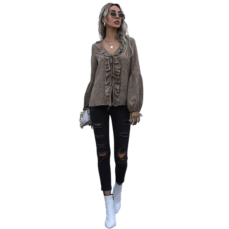 Damen Bluse mit Rüschendetails und eleganten Puffärmeln Drune