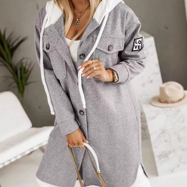 Damen Oversized Kapuzenjacke mit stylischen Knopfdetails und Einschubtaschen Drune