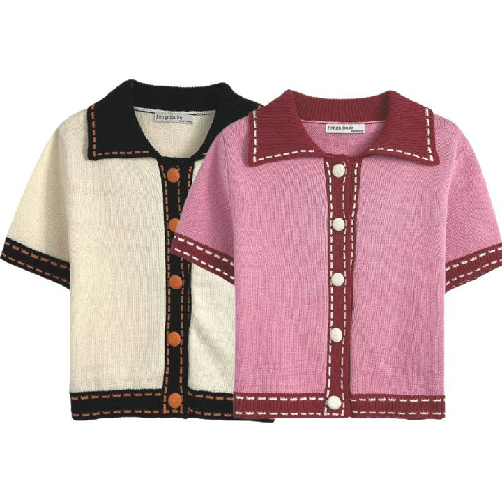 Damen Kurzarmpullover mit kontrastierenden Details Drune