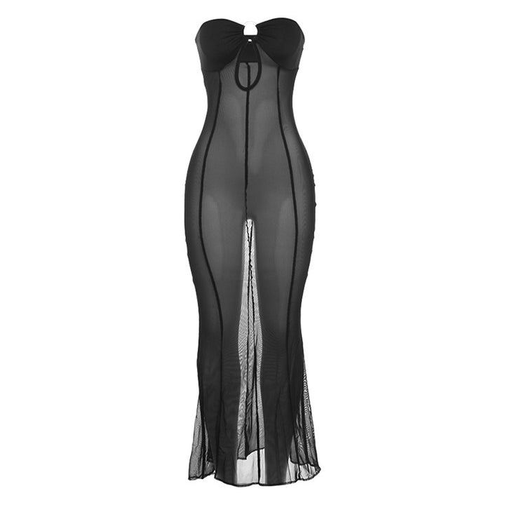 Damen Transparente Maxikleid mit verspieltem Schleifendesign Drune