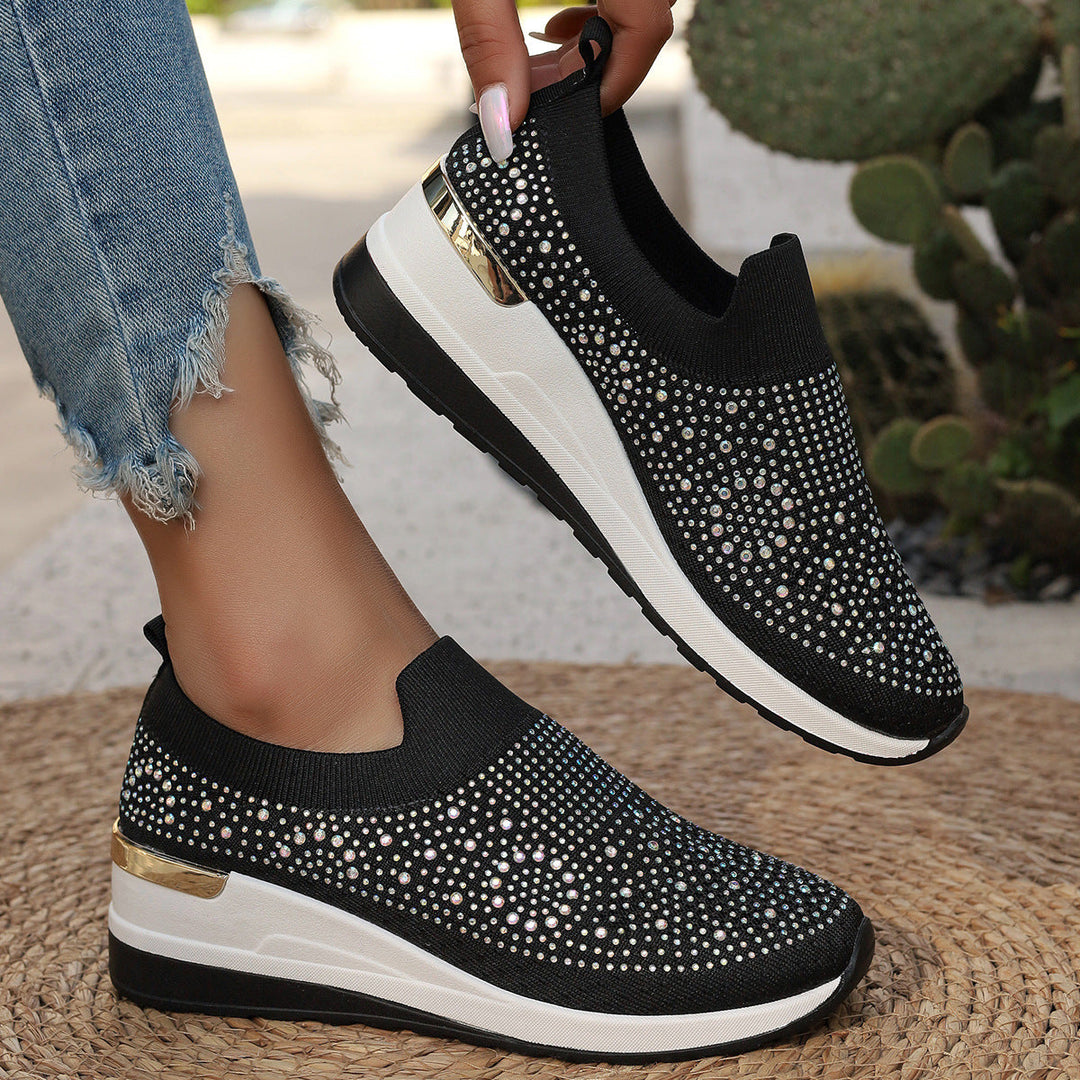 Damen Modische Sneaker mit Strass und Plateau Drune