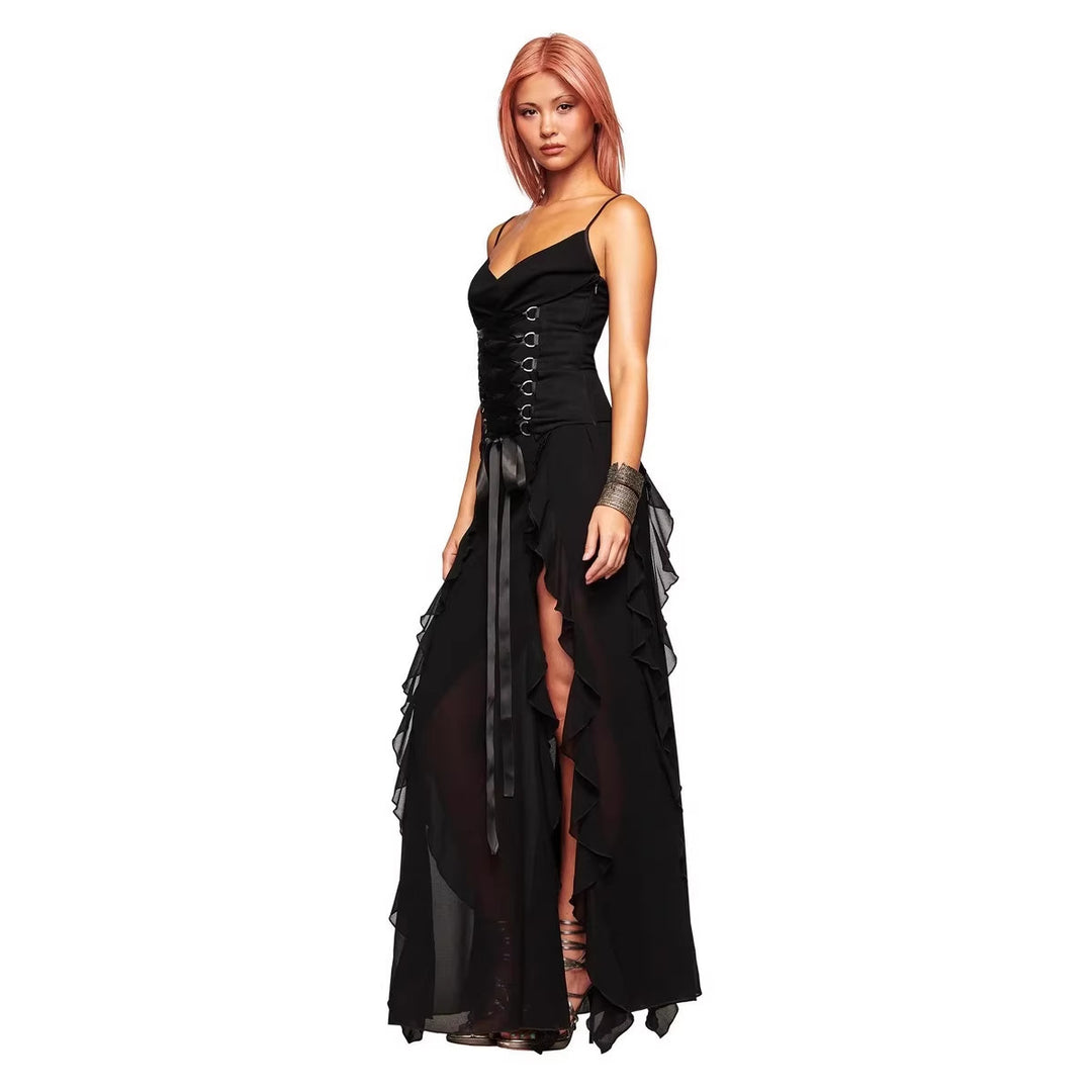 Damen Elegantes Wickelkleid mit Rüschen und Schnürdetails Drune