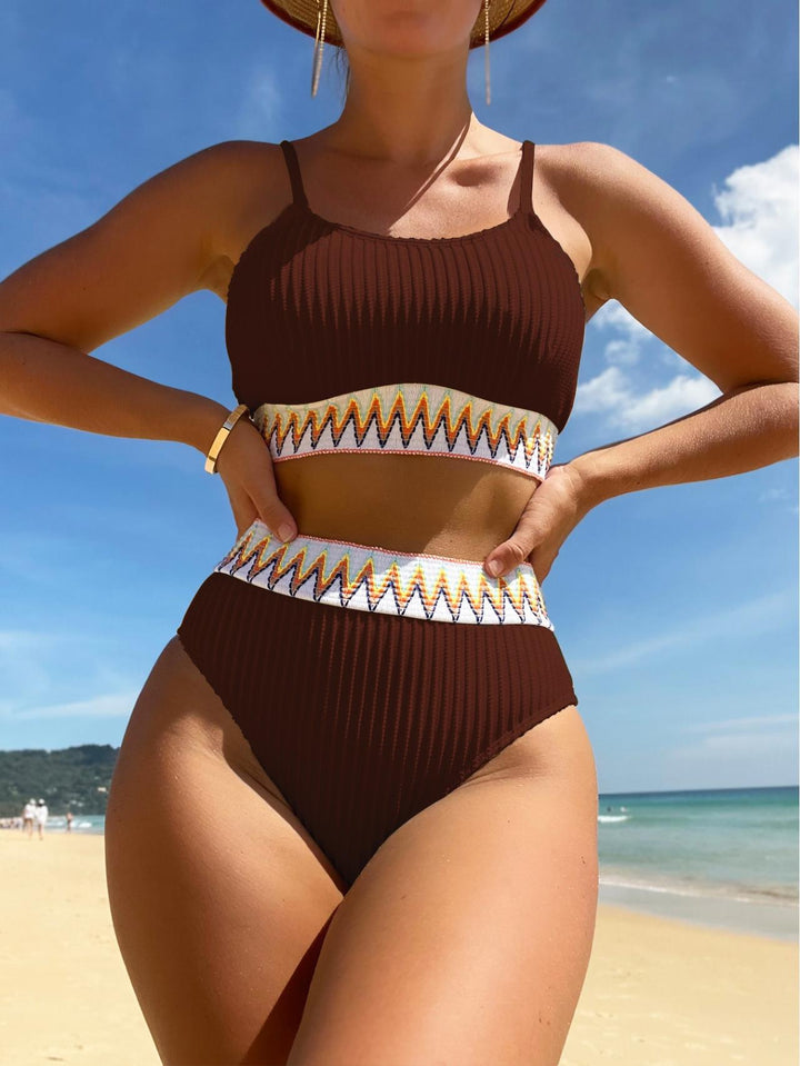 Damen Hochtaillierter Bikini mit geometrischem Muster Drune
