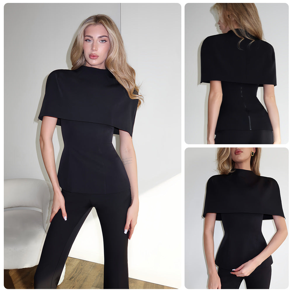 Damen Elegantes Oberteil mit schickem Cape-Ausschnitt und figurbetontem Design Drune