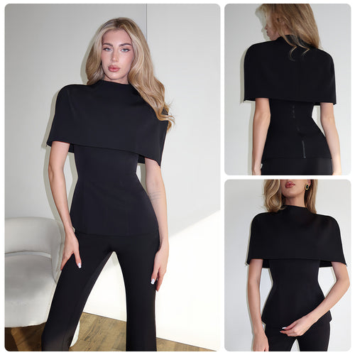 Damen Elegantes Oberteil mit schickem Cape-Ausschnitt und figurbetontem Design Drune