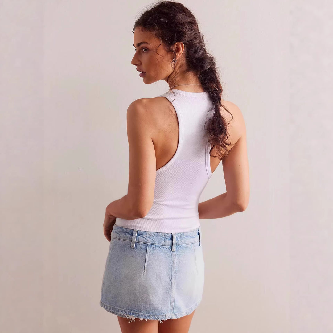 Damen Denim-Minirock mit fransigem Saum und lässigem Schnitt Drune