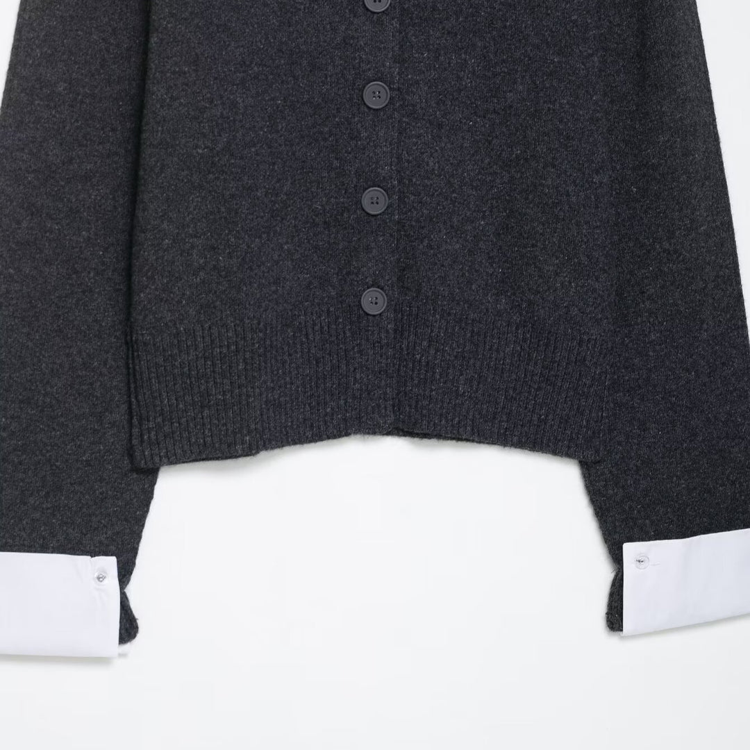 Damen kuschelige Strickjacke mit eleganten Kontrastärmeln Drune