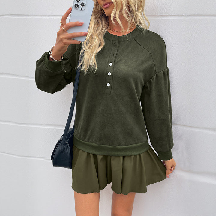 Damen Sportsweatshirt mit Knopfleiste und Rüschensaum Drune