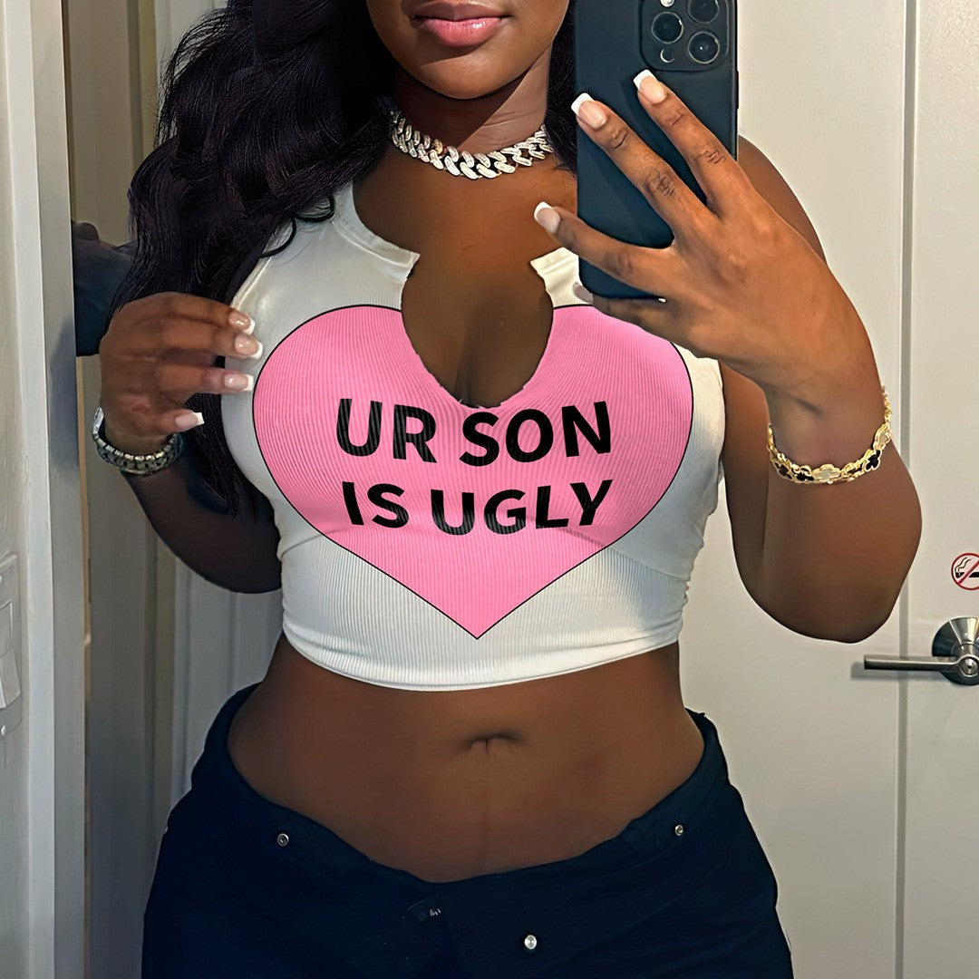 Damen Crop-Top mit auffälligem Schriftzug und lockerer Passform Drune