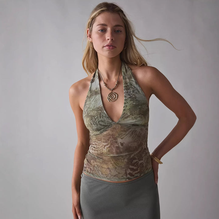 Damen Elegantes und figurbetontes Oberteil im angesagten Muster Drune