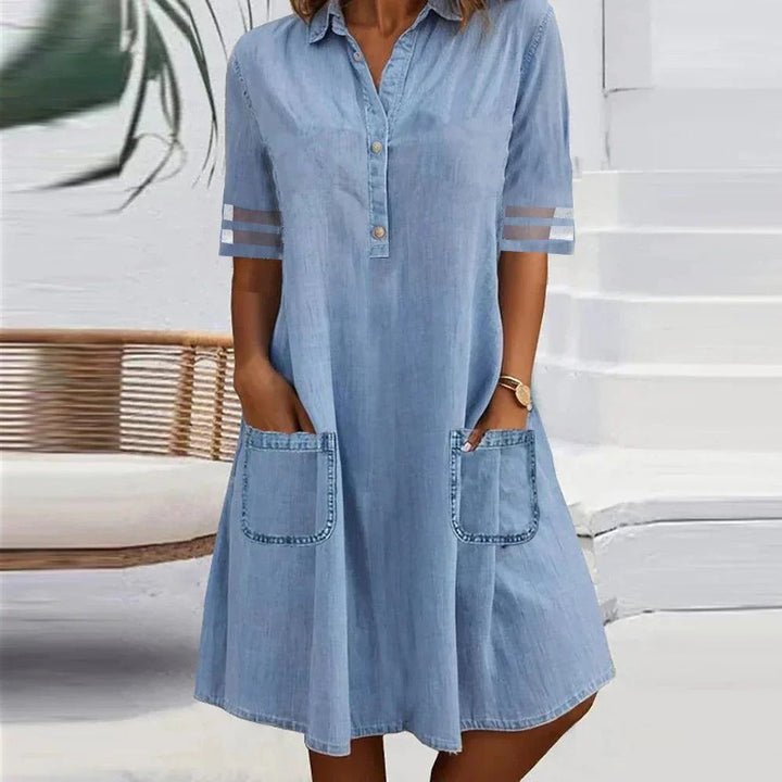 Damen Freizeit Denim Hemdkleid Drune