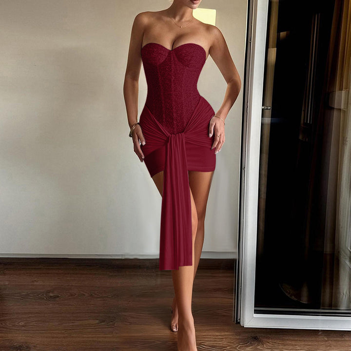 Damen elegantes Korsettkleid mit tiefem Herzausschnitt und seitlichen Bändern Drune