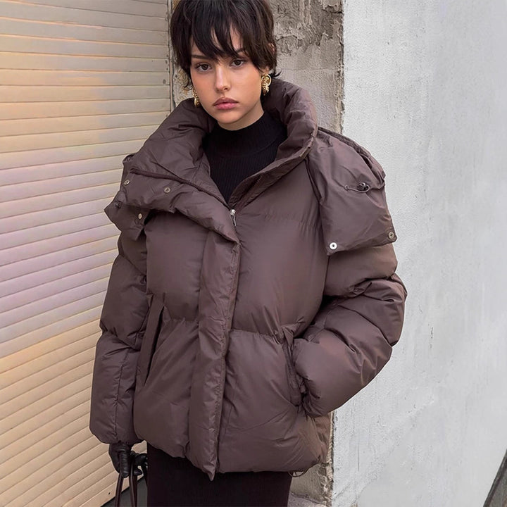 Damen Oversized Daunenjacke mit modischem Stehkragen Drune