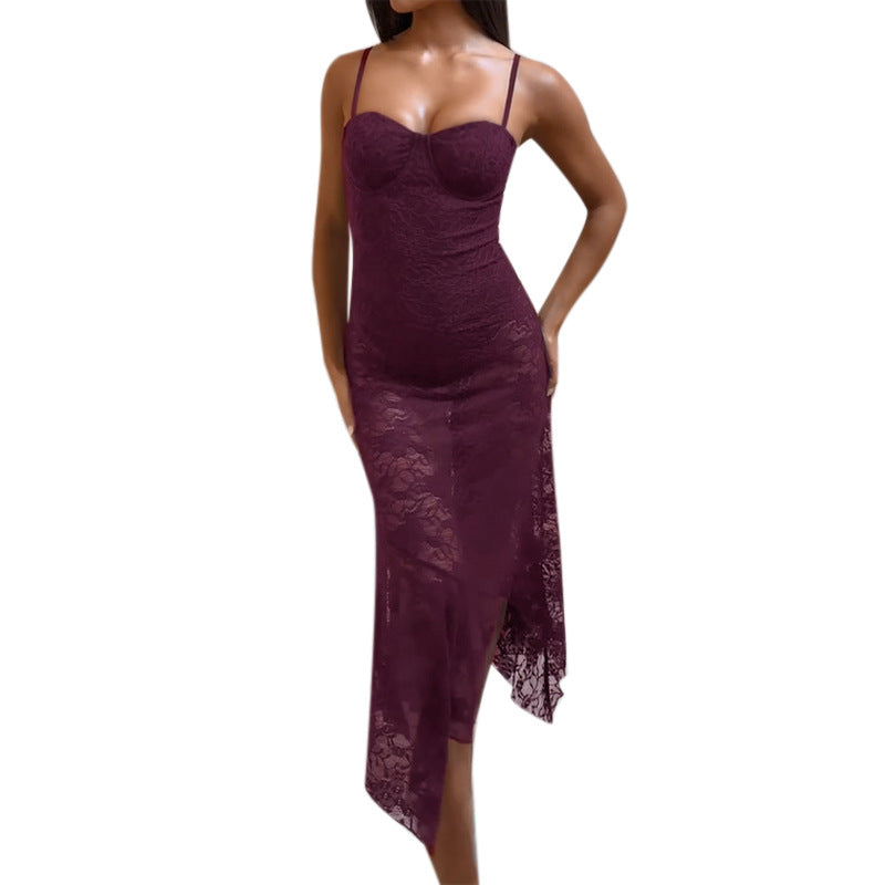 Damen Spitzen-Maxikleid mit aufregendem asymmetrischen Saum Drune