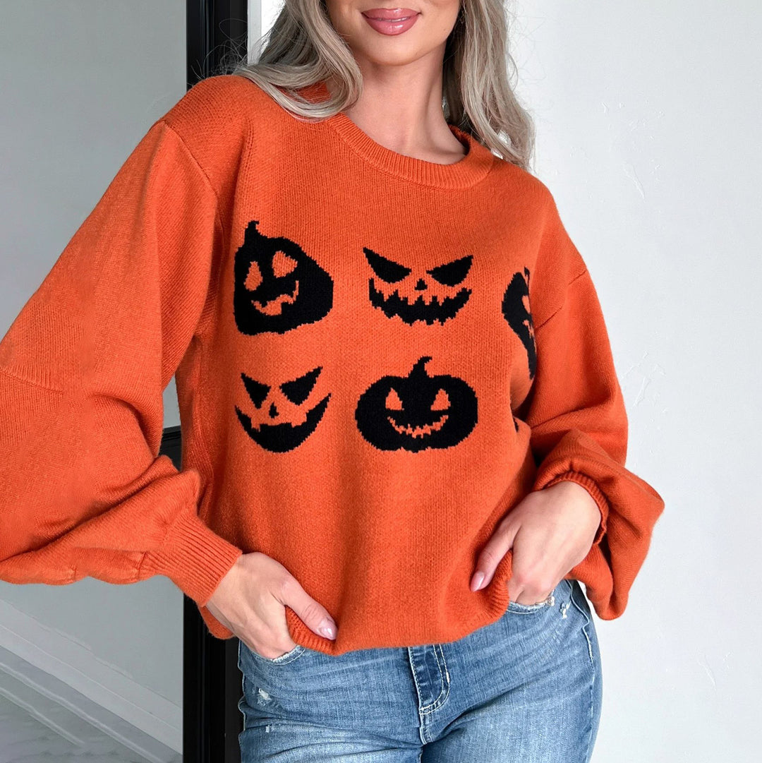 Damen Oversized Pullover mit fröhlichem Halloween-Motiv Drune