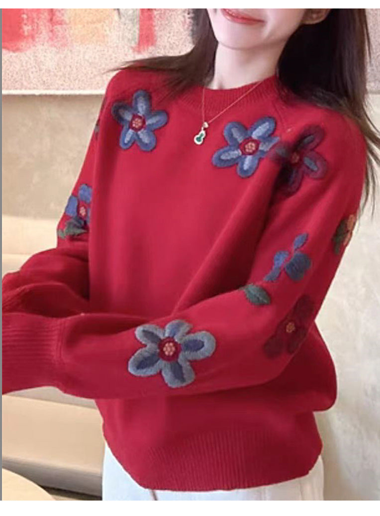 Damen modischer Pullover mit floralem Stickdesign Drune