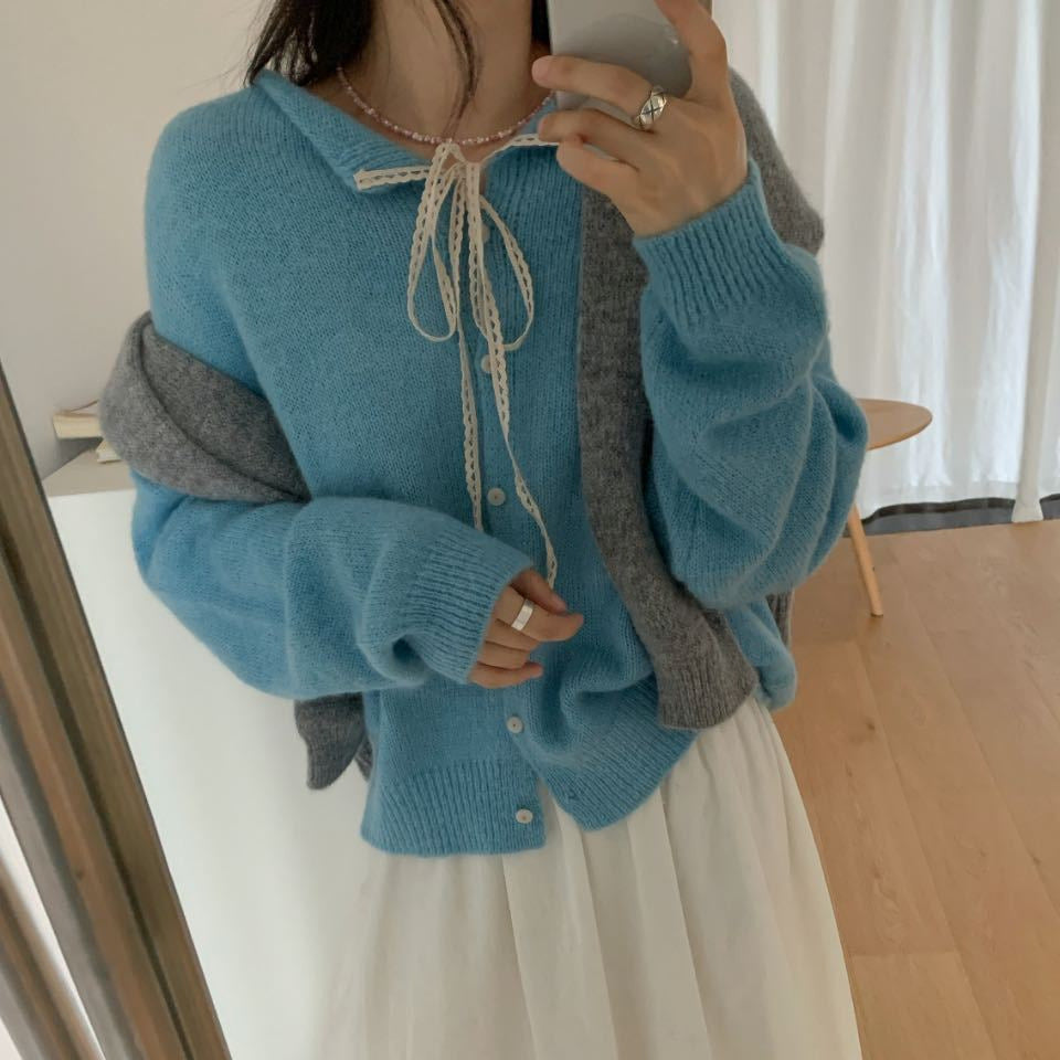 Damen lässiger Strickcardigan mit Kordelzug und feiner Struktur Drune
