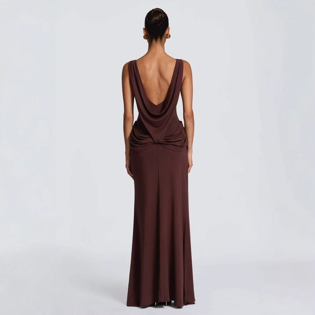 Damen Elegantes Maxikleid mit raffinierter Drapierung und hoch schlitzendem Design Drune
