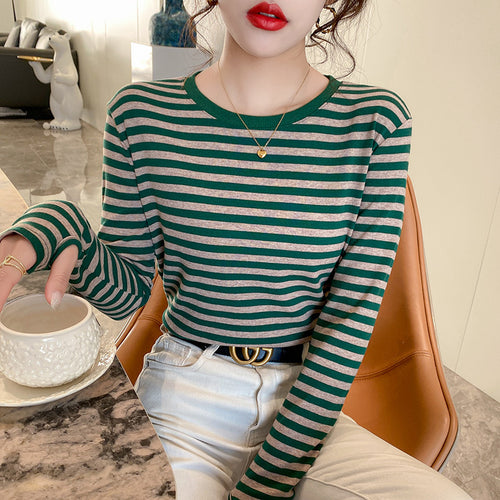 Damen gestreiftes Langarmshirt mit bequemen Ärmeln Drune