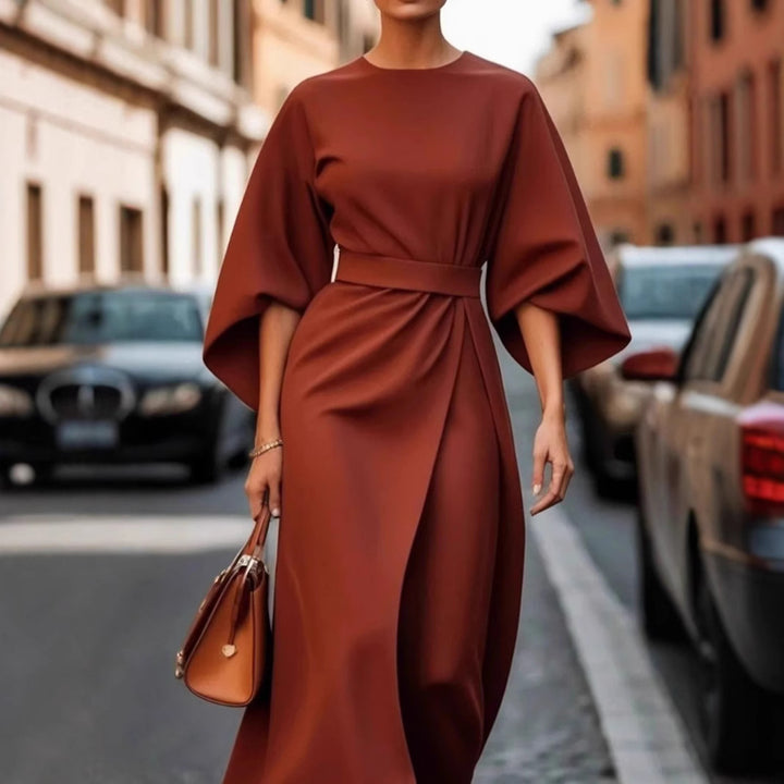 Damen Maxi-Kleid mit voluminösen Ärmeln und elegantem Drapierungsdesign Drune