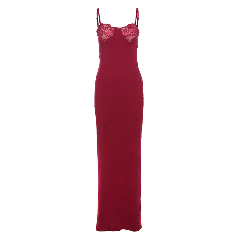 Damen Elegantes Maxikleid mit Spitzenoberteil und figurbetontem Schnitt Drune