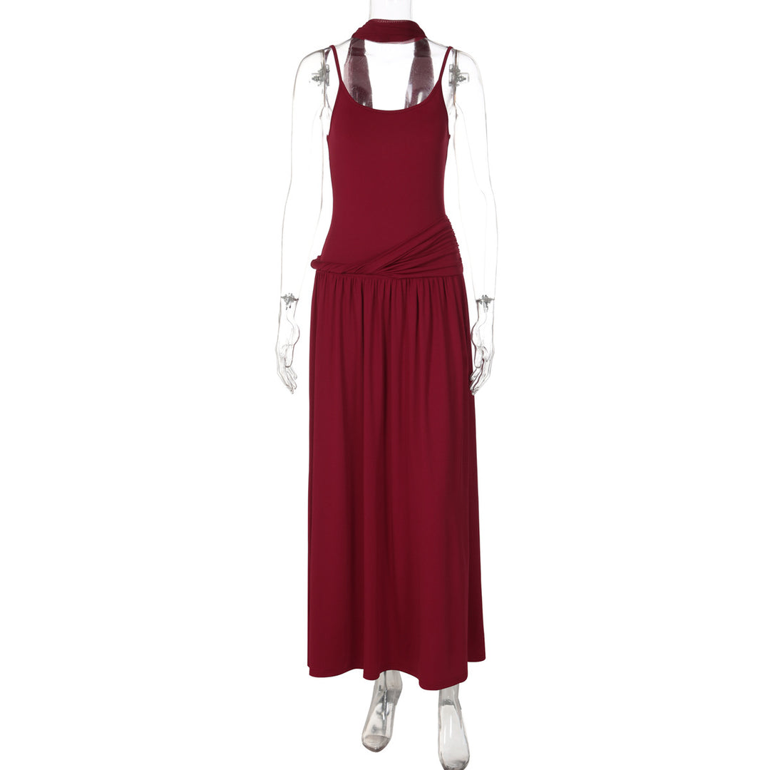 Damen Haltermaxikleid mit elegantem Schnitt und praktischen Raffungselementen Drune