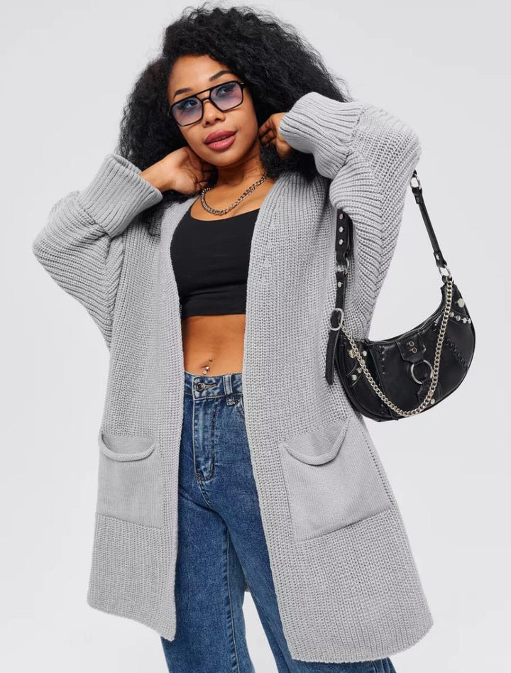 Drune | Strickjacke Übergröße Passform Gestrickte Wollmischung Rippstrickärmel Offene Vorderseite
