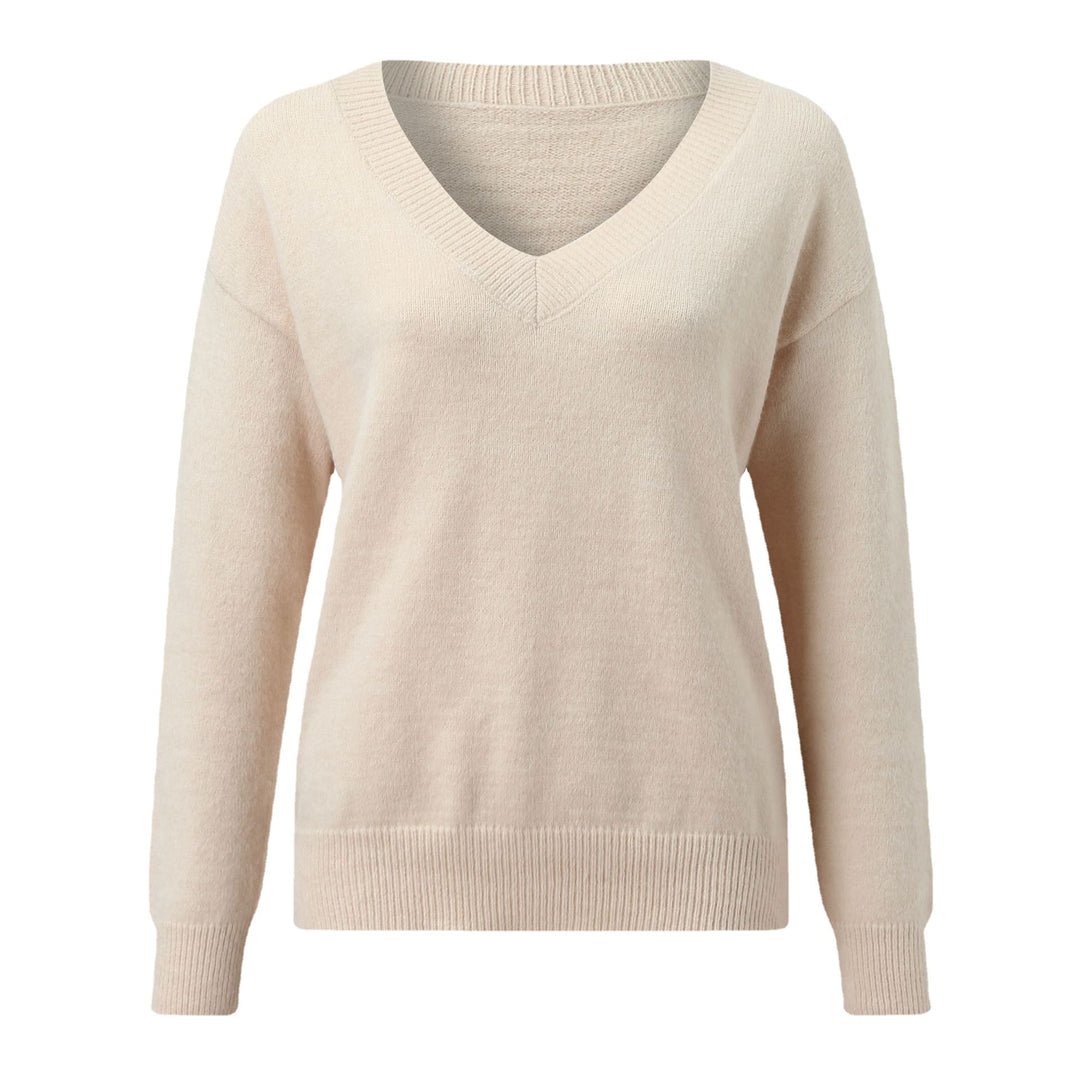 Damen eleganter V-Ausschnitt Pullover aus weichem Material mit überschnittenen Schultern Drune